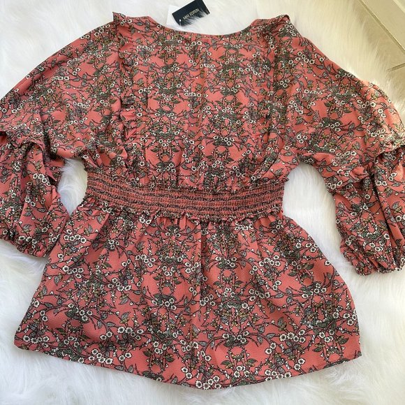 Max Edition Top Shirt Smocked Long Sleeve Size XL Pink Floral Boho #A71179 NWT - Picture 4 of 9
